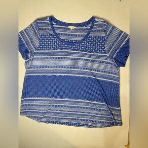 Lucky Brand Blue and White Patterned Short Sleeve Top